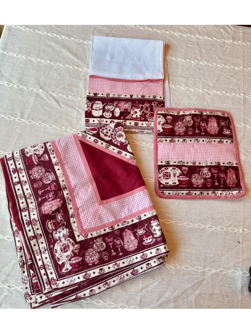 Vintage pink table cloth set handmade